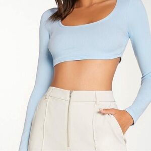 SHEIN Blue Long Sleeve Fitted Crop Bodysuit